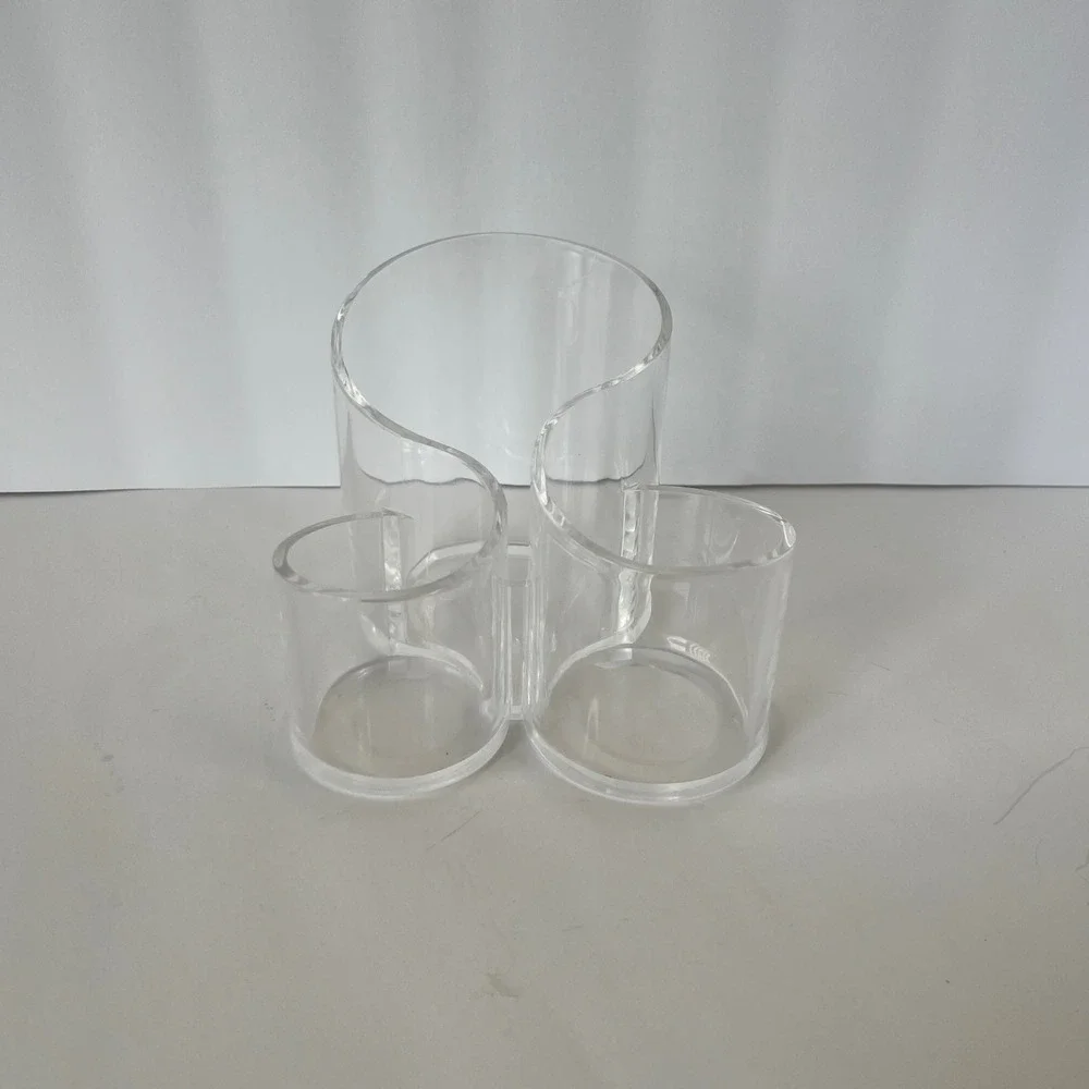 Clear Acrylic 3-Slot Makeup Brush‎ Holder Desk Organizer Vanity Caddy wavy